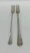 Two OE pattern silver pickle forks of typical desi