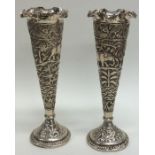 A pair of Indian silver tapering spill vases decor