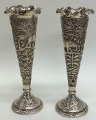 A pair of Indian silver tapering spill vases decor