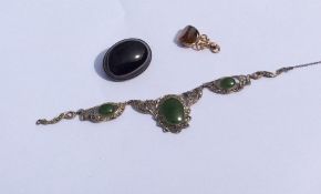 A marcasite mounted necklace together with a silve