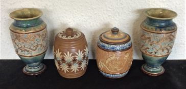 A pair of Royal Doulton vases together with a toba