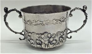 A rare Charles II two handled silver porringer, th