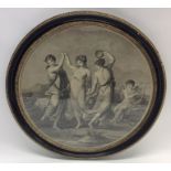 A framed and glazed circular print depicting semi-