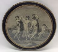 A framed and glazed circular print depicting semi-