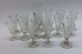 A group of fourteen Antique swirl decorated glasse