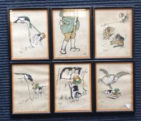 This is an unusual set of 6 Cecil Aldin pictures, decorated with a puppy wearing a green ribbon.