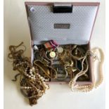 A box containing silver and other costume jeweller