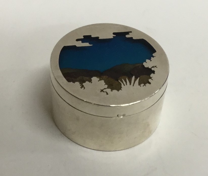 A circular silver counter box decorated with blue - Image 2 of 2