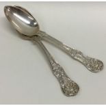 A pair of Kings' pattern silver dessert spoons. Lo