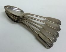 A set of five silver fiddle pattern teaspoons. Che