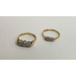 Two 18 carat diamond three stone rings. Approx. 4.