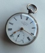 A good silver open face pocket watch with white en