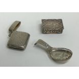 A Georgian silver bright cut caddy spoon together