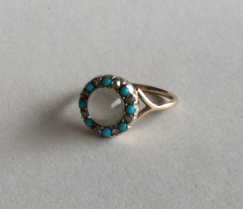 An Antique moonstone, turquoise and diamond cluste - Image 2 of 2