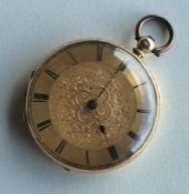 An 18 carat gold Swiss fob watch with engraved dec