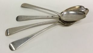 A pair of OE pattern silver dessert spoons. London