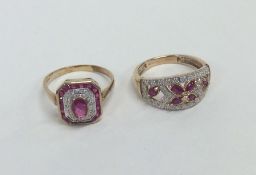 Two 9 carat ruby and diamond rings. Approx. 6.2 gr