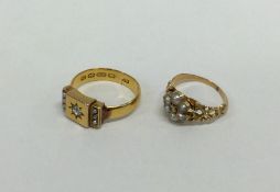 Two 18 carat pearl and diamond set rings. Approx.