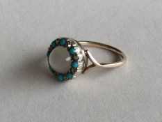 An Antique moonstone, turquoise and diamond cluste