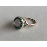 An Antique moonstone, turquoise and diamond cluste