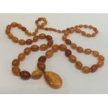 A good string of graduated yellow amber beads with