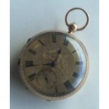 A large 9 carat pocket watch with gilt dial. Appro