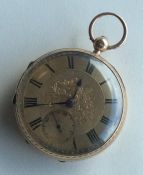 A large 9 carat pocket watch with gilt dial. Appro