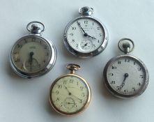 Four plated pocket watches with loop tops. Est. £3