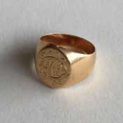 A Continental 18 carat gold oval signet ring. Appr
