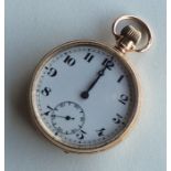 A 9 carat open face pocket watch with white enamel