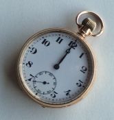 A 9 carat open face pocket watch with white enamel