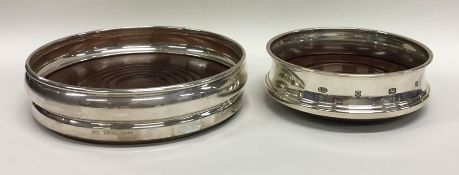 Two modern silver mounted wine coasters with mahog