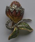 A rare French Plique-à-jour brooch in the form of a