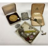 A box containing silver and other mounted costume