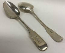 Two heavy Irish silver fiddle pattern tablespoons