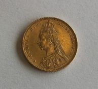 An 1889 full sovereign. Est. £200 - £300.