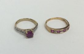 Two 9 carat ruby and diamond rings. Approx. 5.3 gr