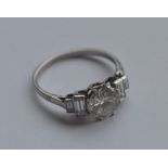 An Art Deco French diamond single stone ring in cl