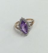 A 9 carat amethyst and diamond marquise shaped clu