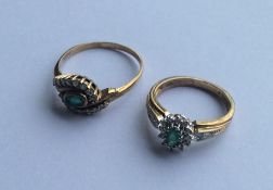 An emerald and diamond cluster ring in 9 carat, to