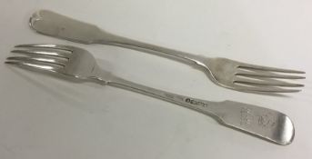 A pair of Provincial Irish silver table forks. By