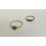 Two diamond mounted rings in 18 carat gold. Approx