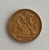 An 1889 full sovereign. Est. £200 - £300.