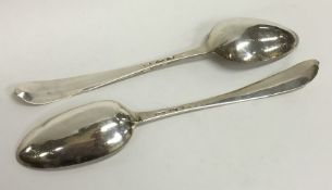 A pair of Irish bright cut Georgian silver tablesp