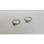 Two diamond single stone rings in 18 carat gold. A