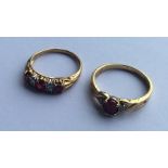 Two 9 carat ruby and diamond rings. Approx. 4.2 gr