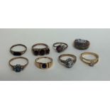 A group of eight 9 carat gem set rings. Approx. 18