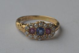 A Victorian ruby, sapphire and diamond cluster rin