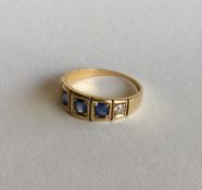 A sapphire and diamond five stone gypsy set ring i