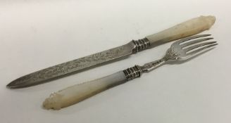 A pair of Edwardian silver and MOP dessert servers